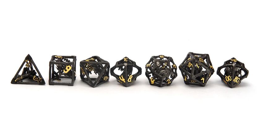 Набор кубиков Hollow Dice Set Dragon Cage Black and Gold фото 4