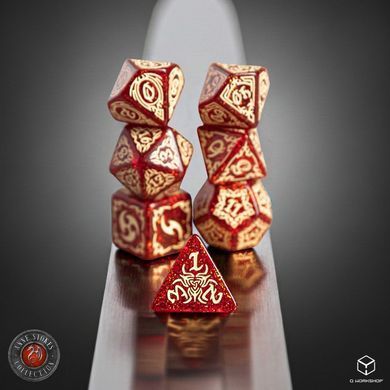 Набор кубиков Tribal Dice Set: Shimmering red & Beige фото 4