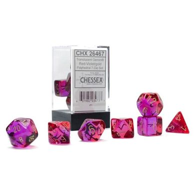 Набір кубиків Chessex Gemini Polyhedral Translucent Red-Violet/gold 7-Die Set зображення 1