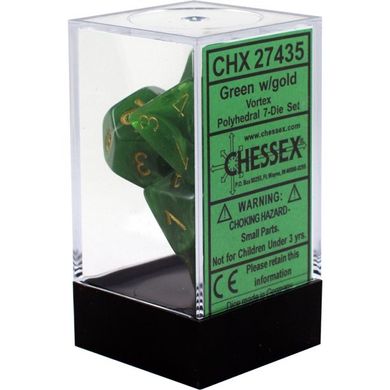 Набор кубиков Chessex Vortex Green w/gold фото 2