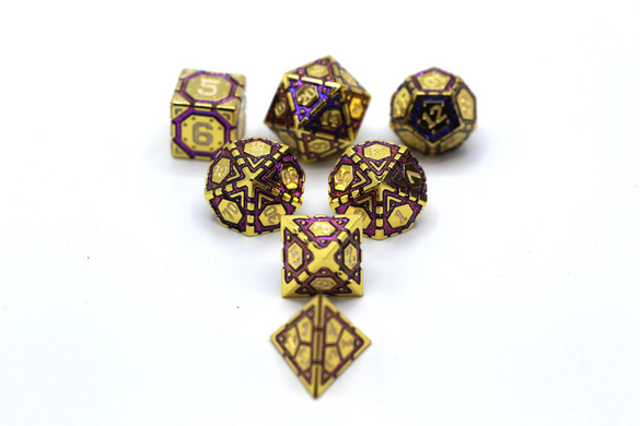 Набір кубиків Solid Metal Star Map Gold With Glitter Purple Polyhedral Dice Set зображення 2