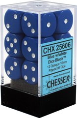 Набір кубиків Chessex Dice Sets Blue/White Opaque 16mm d6 (12) зображення 1