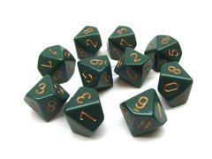 Набор кубиков Chessex Opaque Polyhedral Ten d10 Sets Dusty Green w/gold фото 1
