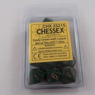 Набір кубиків Chessex Opaque Polyhedral Ten d10 Sets Dusty Green w/gold зображення 2