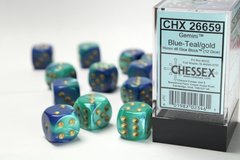 Набор кубиков Chessex Dice Sets Gemini 7 16mm d6 Blue-Teal/gold (12) фото 1
