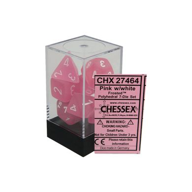Набір кубиків Chessex Frosted™ Polyheral Pink w/white зображення 2