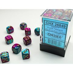 Набор кубиков Chessex Dice Sets Gemini 5 12mm d6 Purple-Teal/Gold (36) фото 1